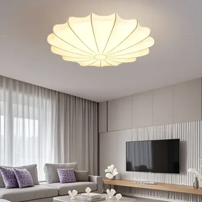 Floral Semi Flush Ceiling Light with Silk Shade for Living Room  Image - 7