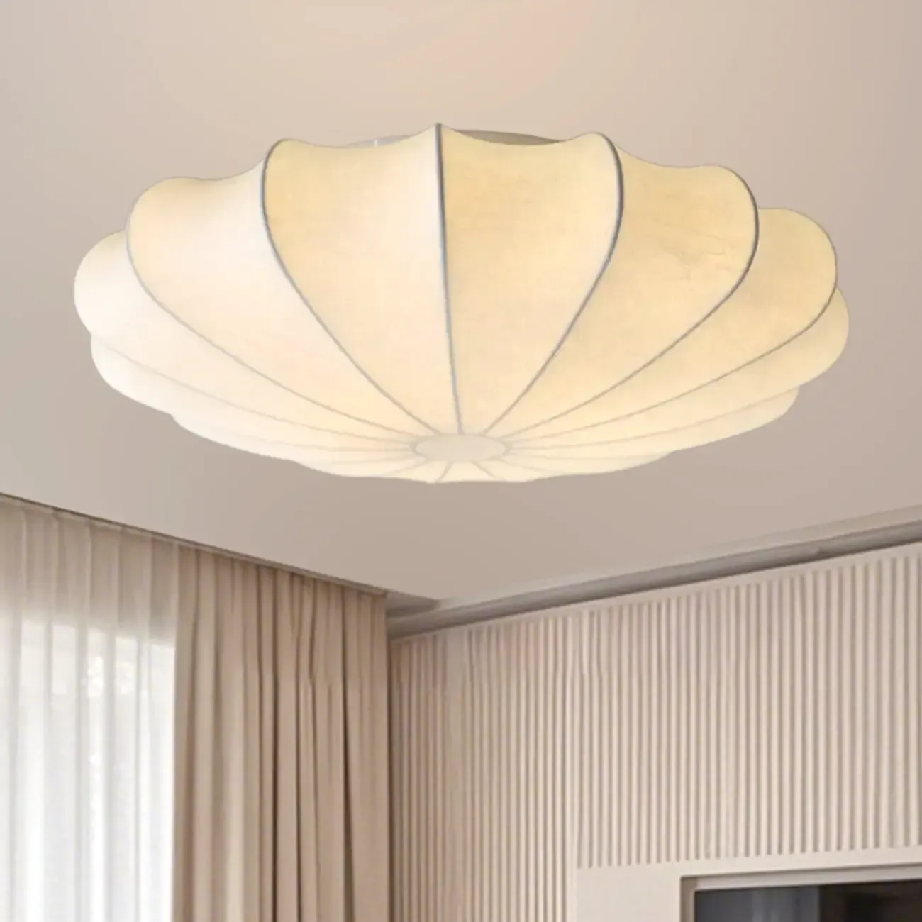 Floral Semi Flush Ceiling Light with Silk Shade for Living Room  Image - 9