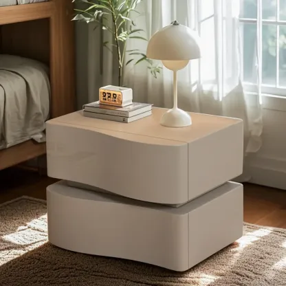 Stylish Solid Wood White Nightstand With 2 Drawer  Image - 3