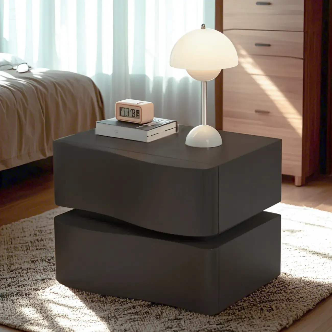 Stylish Solid Wood White Nightstand With 2 Drawer  Image - 4