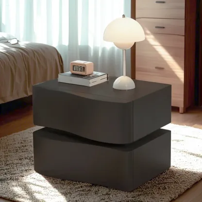 Stylish Solid Wood White Nightstand With 2 Drawer  Image - 4