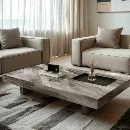 Modern Stone Black Rectangular Metal Base Table Image - 1
