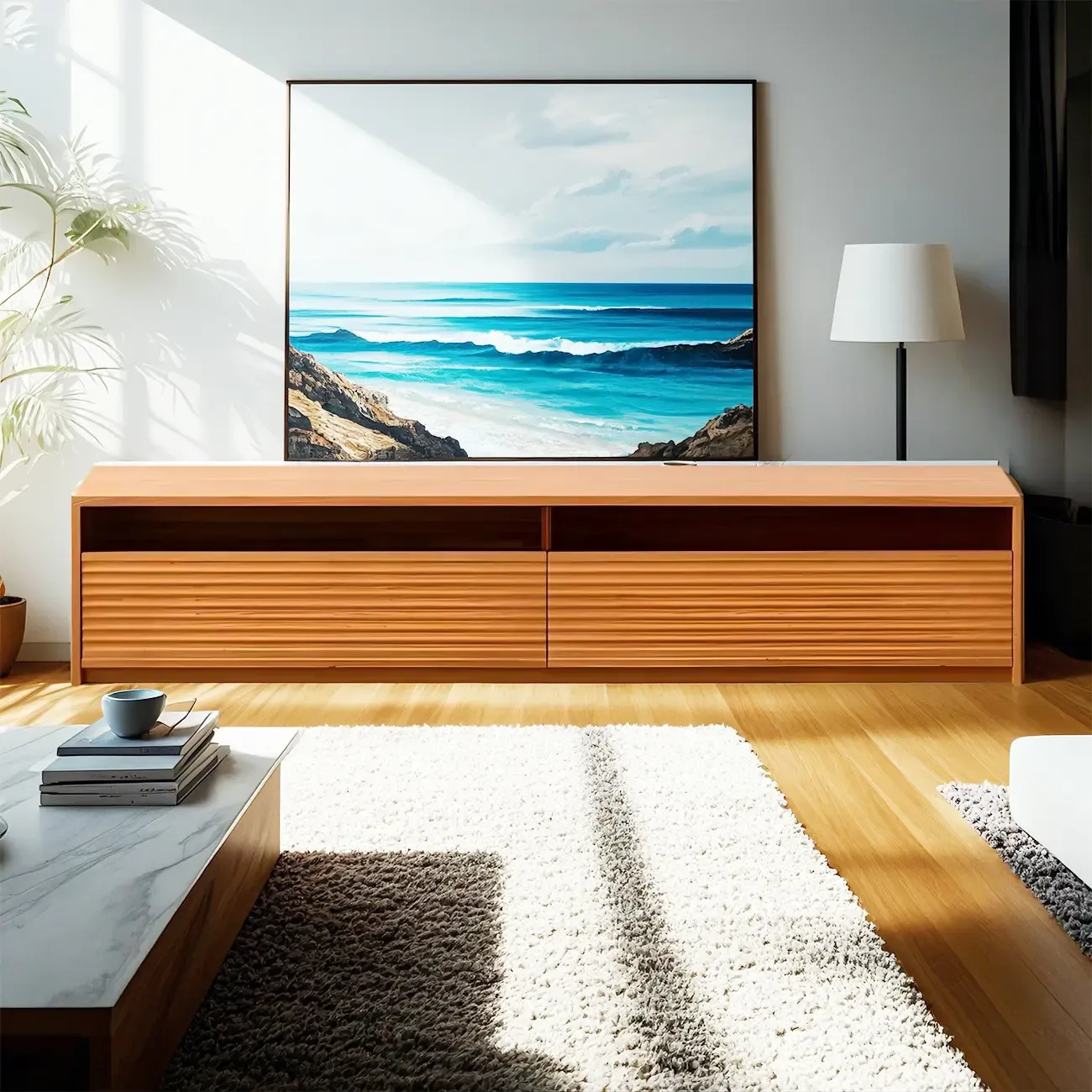 Traditional Wooden TV Stand with Drawers for Living Room Image - 3
