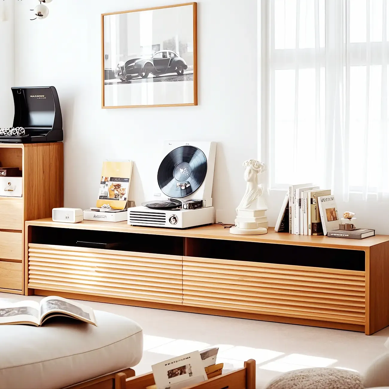 Traditional Wooden TV Stand with Drawers for Living Room Image - 2