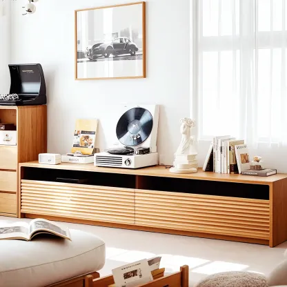 Traditional Wooden TV Stand with Drawers for Living Room Image - 2
