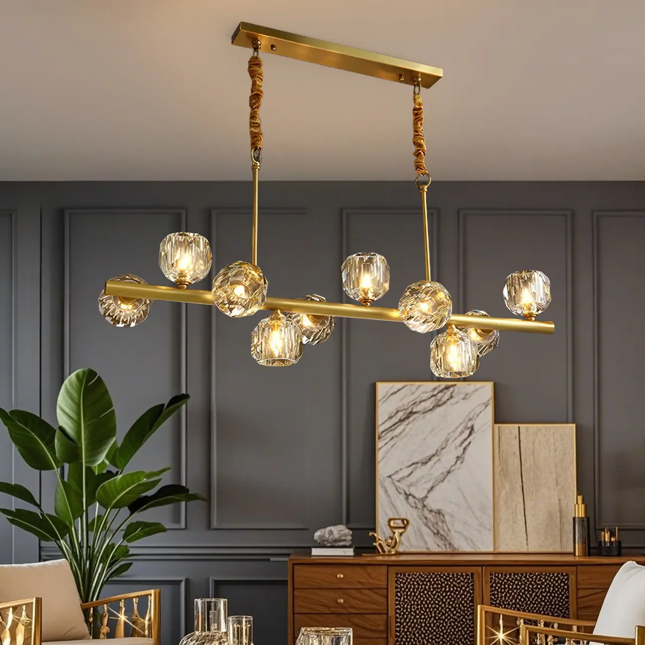 Trendy Modern Linear Crystal Chandelier for Kitchen Image - 1 | homeyfad