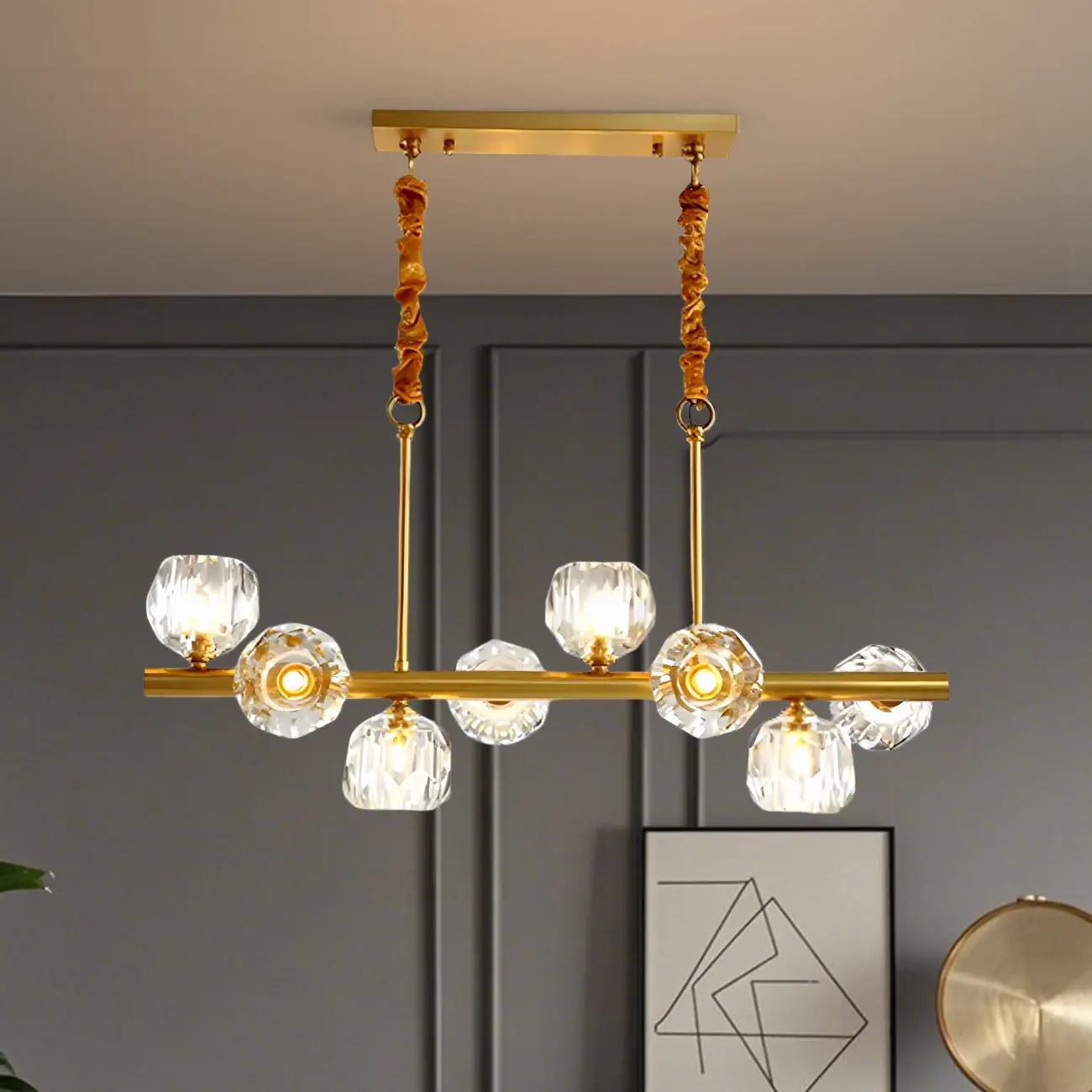 Trendy Modern Linear Crystal Chandelier for Kitchen Image - 15 | homeyfad