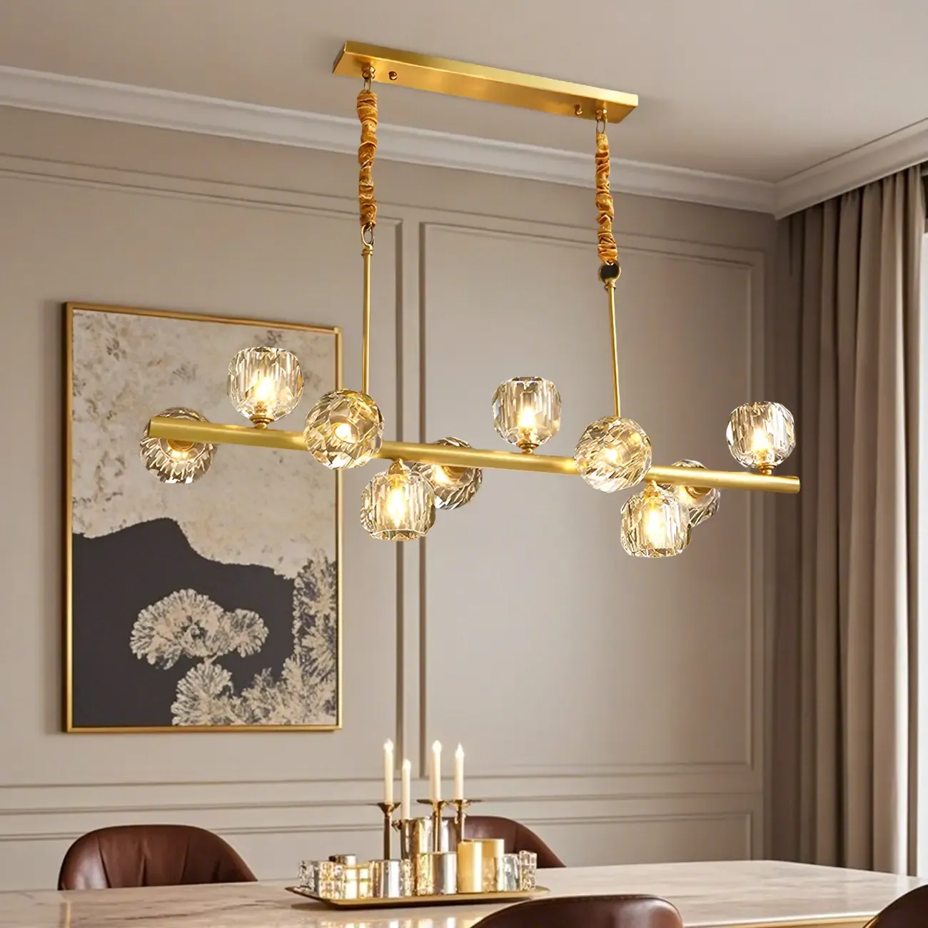 Trendy Modern Linear Crystal Chandelier for Kitchen Image - 5