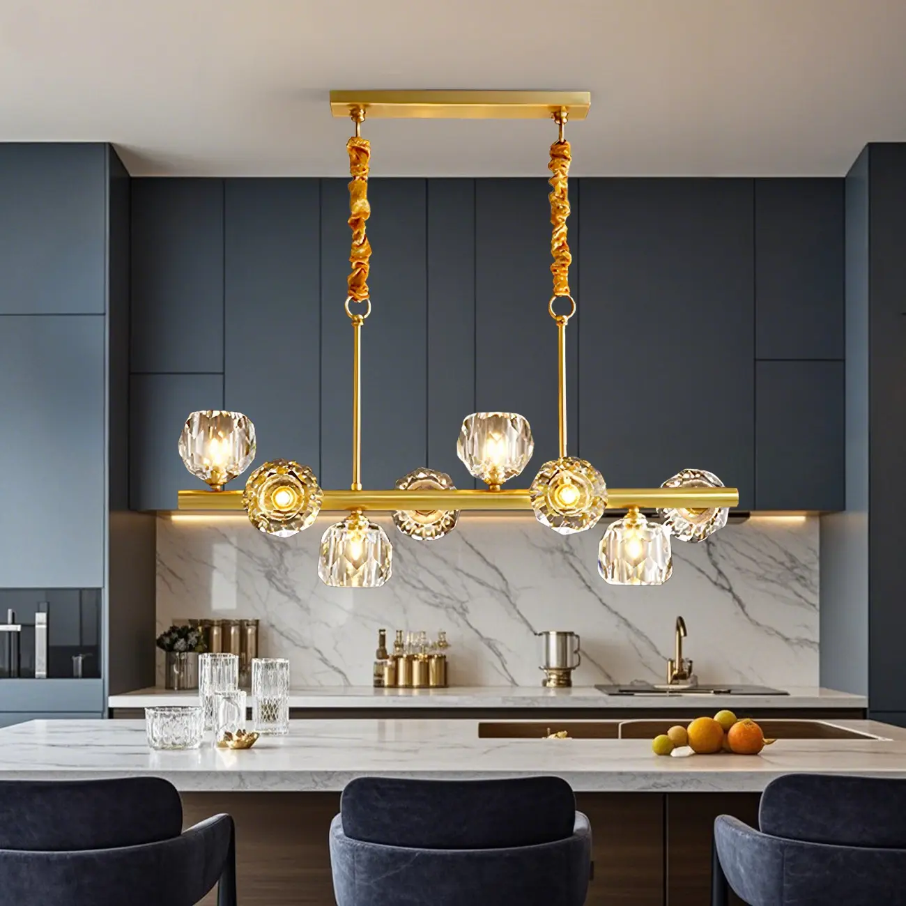 Trendy Modern Linear Crystal Chandelier for Kitchen Image - 6 | homeyfad
