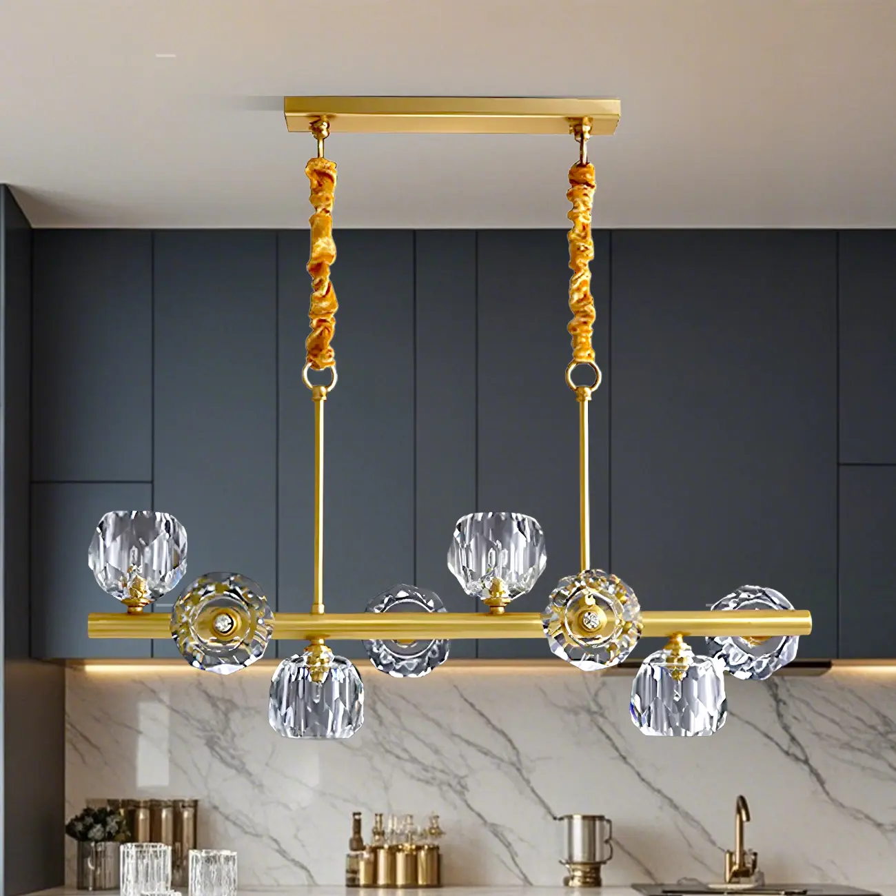 Trendy Modern Linear Crystal Chandelier for Kitchen Image - 8 | homeyfad