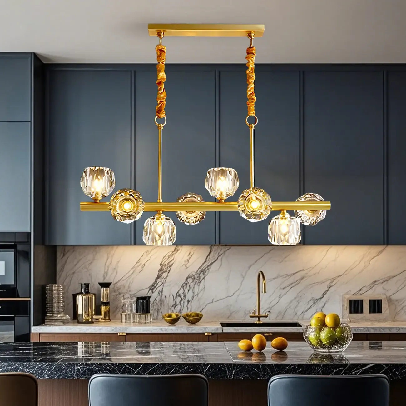 Trendy Modern Linear Crystal Chandelier for Kitchen Image - 12
