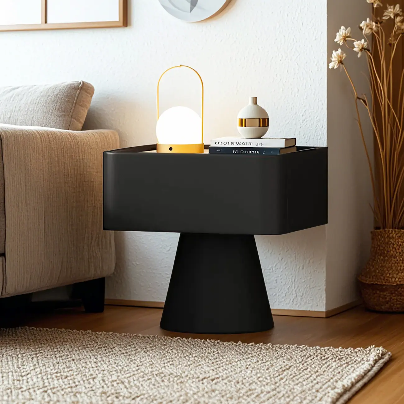 White Modern Faux Leather Nightstand with Drawer  Image - 4 | homeyfad