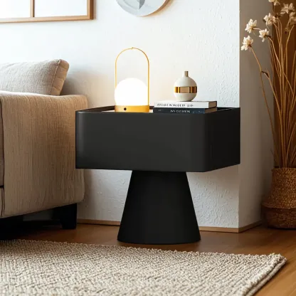 White Modern Faux Leather Nightstand with Drawer  Image - 4