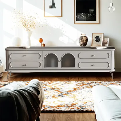 Contemporary Grey Wooden TV Stand with 4-Drawers for Home Image - 1
