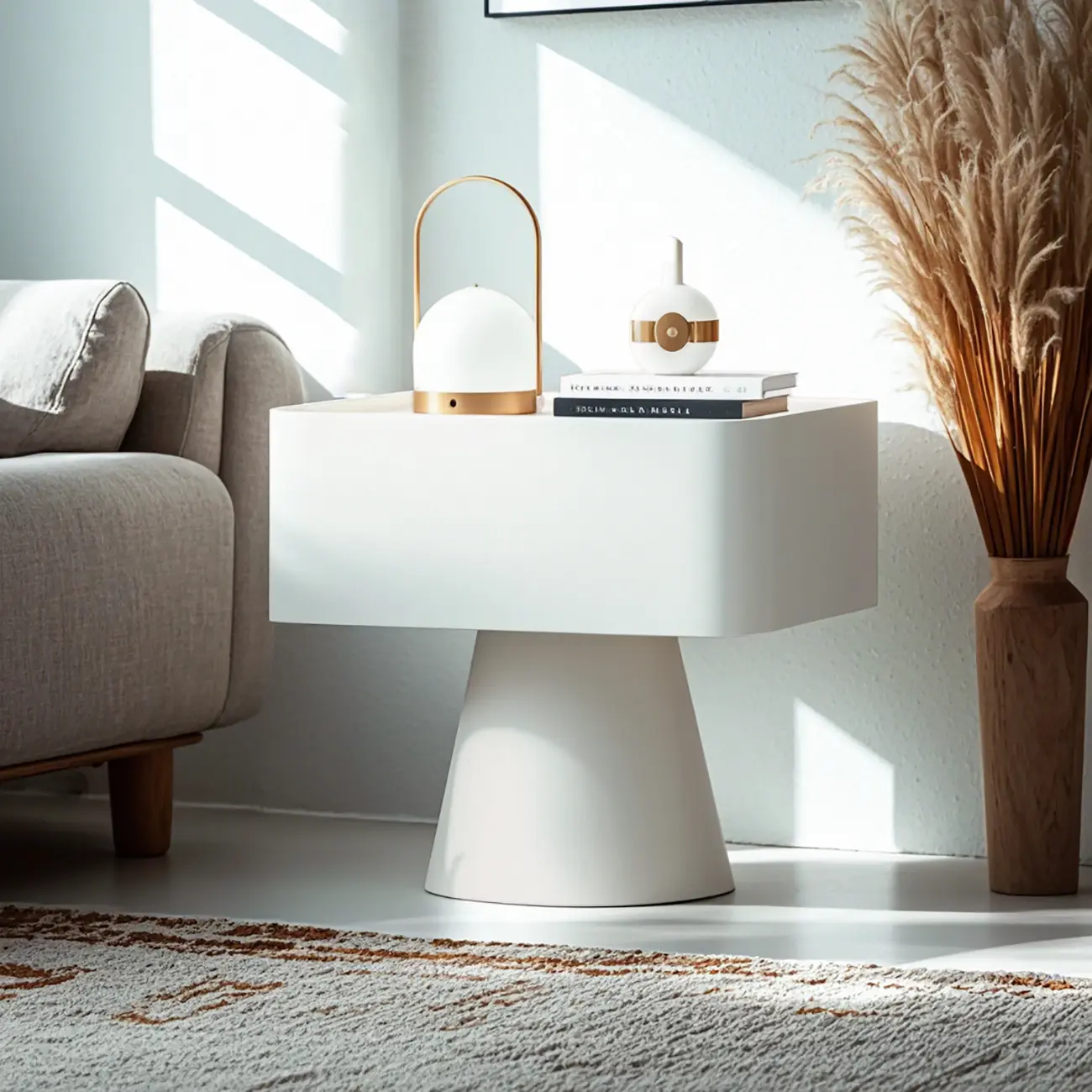 White Modern Faux Leather Nightstand with Drawer  Image - 5 | homeyfad