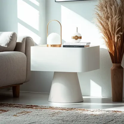 White Modern Faux Leather Nightstand with Drawer  Image - 5