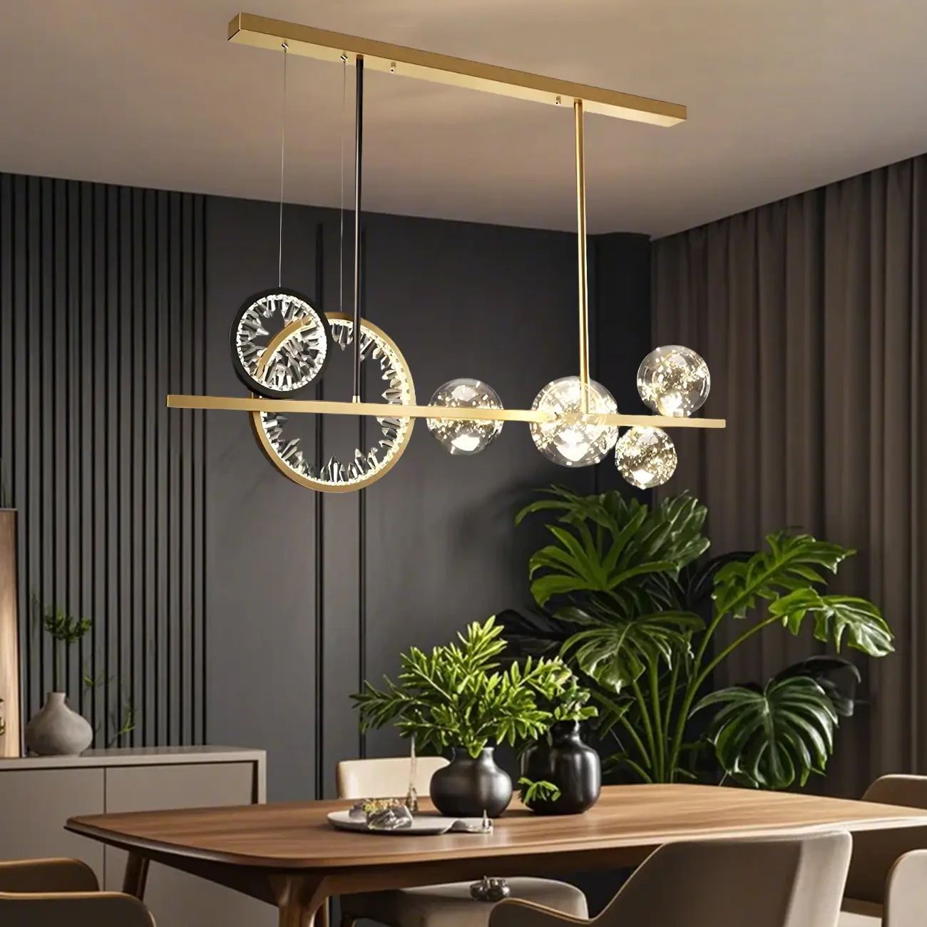 Geometric Gold Glass-Crystal Island Pendant Light Image - 2 | homeyfad