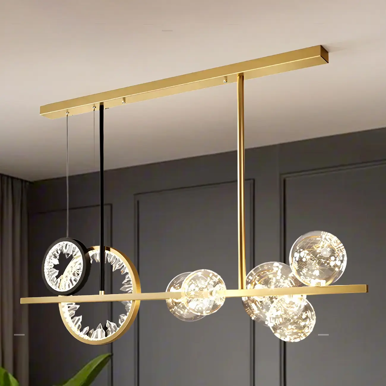 Geometric Gold Glass-Crystal Island Pendant Light Image - 6 | homeyfad