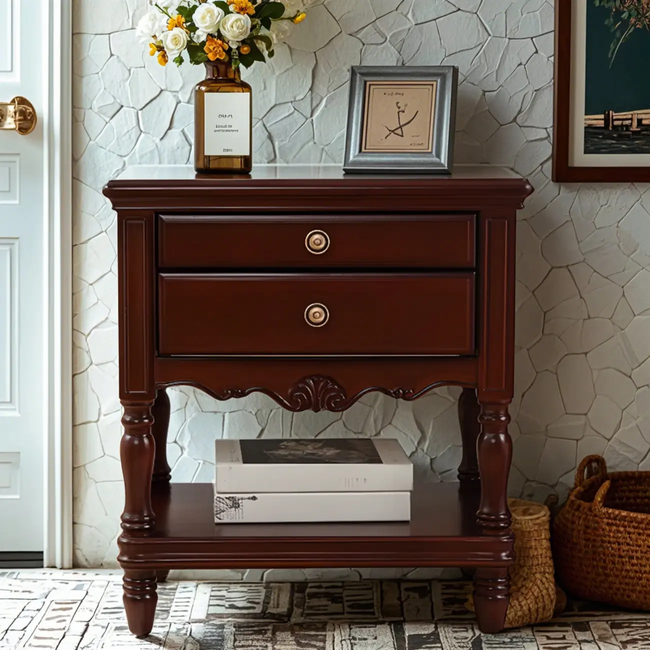 Traditional Nightstand with 1 Shelf Open Storage and 2 Drawers Image - 1 | homeyfad