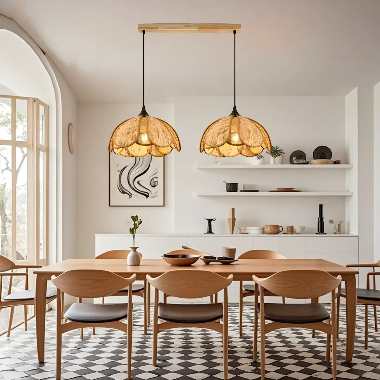 Modern Rattan Geometric Island Pendant Light Image - 1