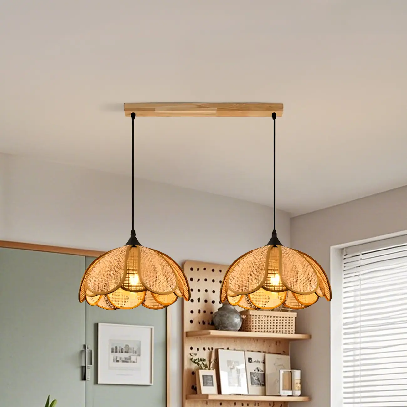 Modern Rattan Geometric Island Pendant Light Image - 4 | homeyfad