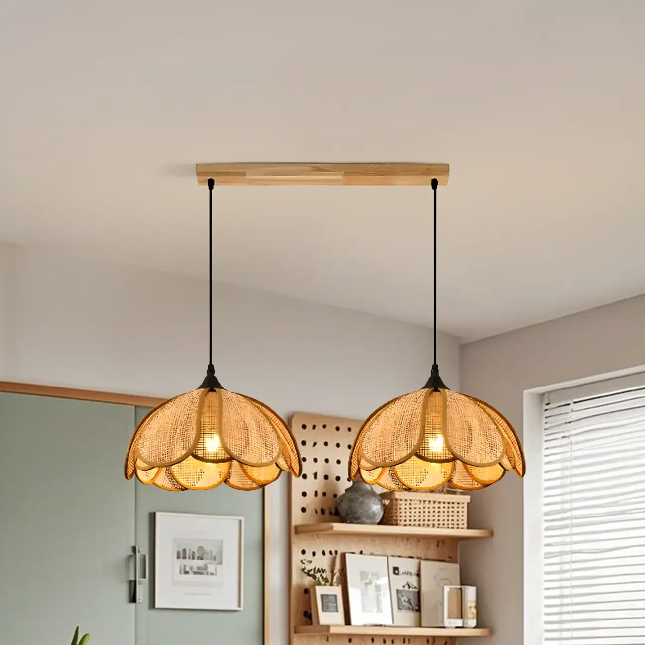 Modern Rattan Geometric Island Pendant Light Image - 4