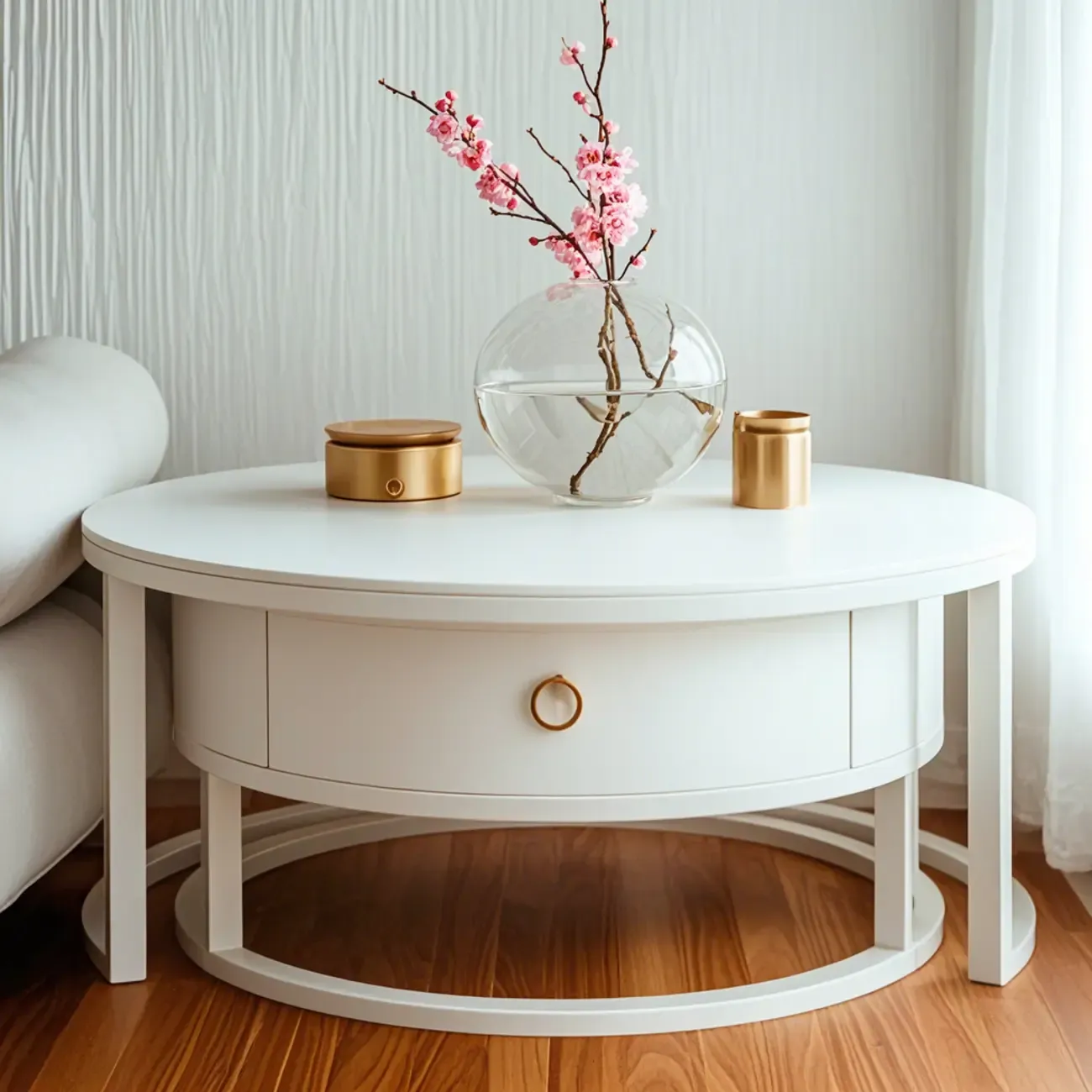 Elegant Marble White Round Coffee Table with Storage Image - 12