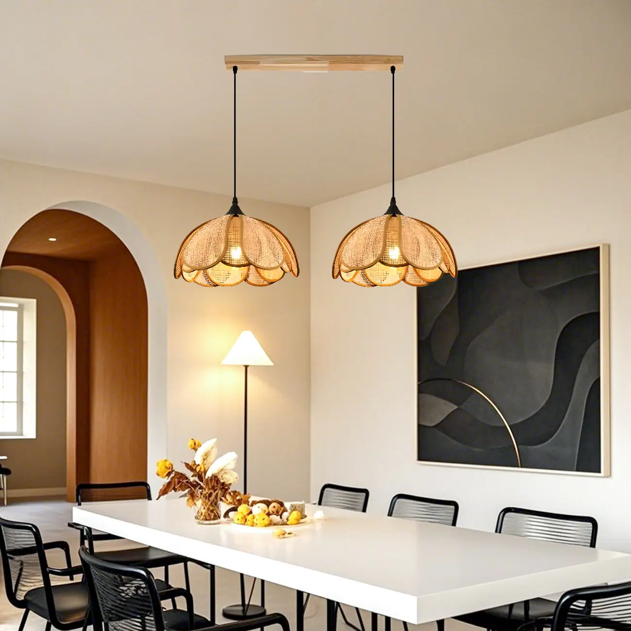 Modern Rattan Geometric Island Pendant Light Image - 3 | homeyfad