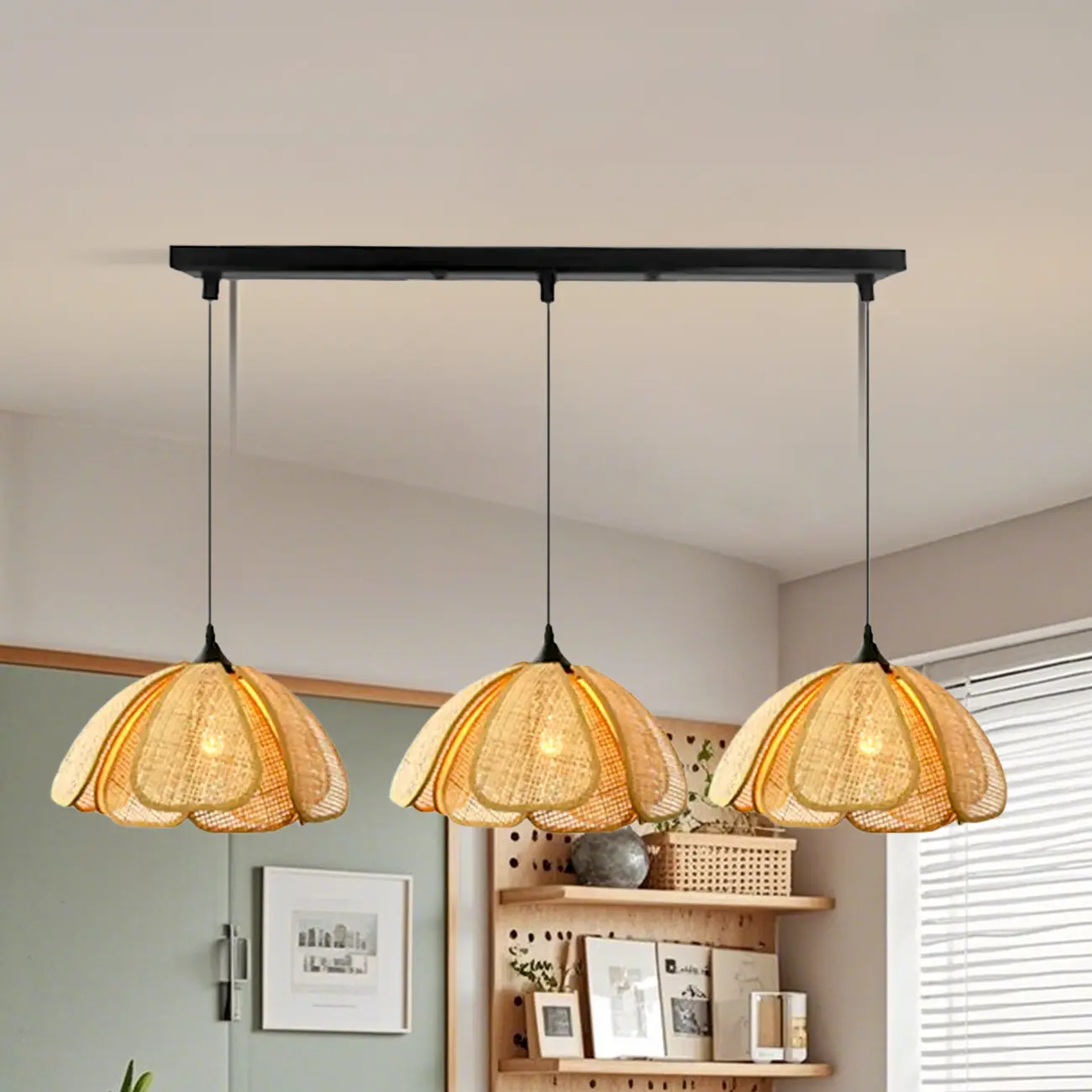 Modern Rattan Geometric Island Pendant Light Image - 10 | homeyfad