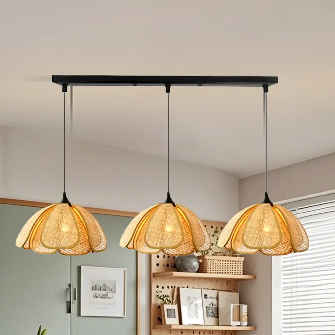 Modern Rattan Geometric Island Pendant Light Image - 10