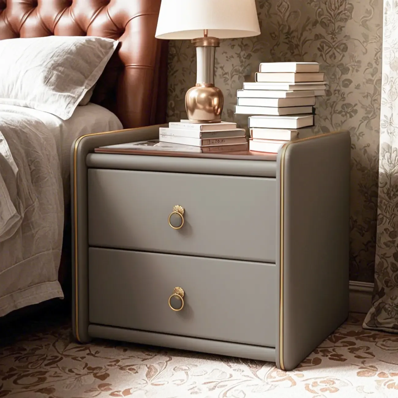 Modern White Wood Nightstand with Glass Top 2 Drawers Image - 3