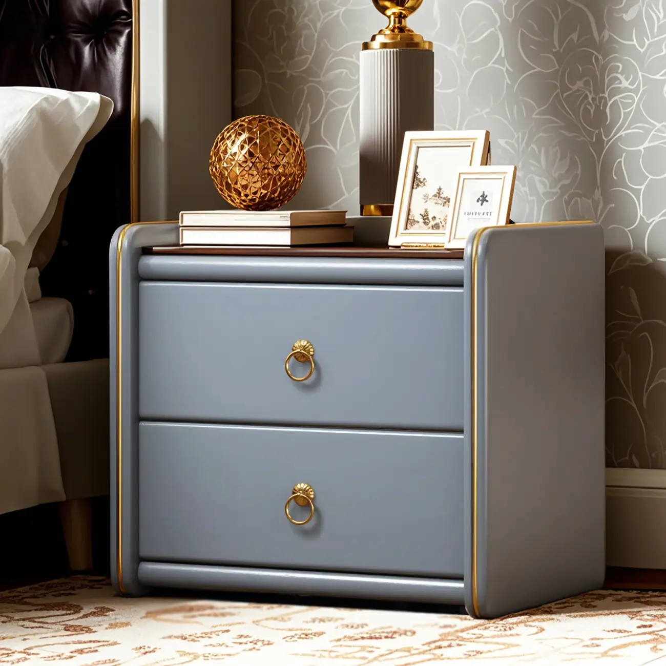 Modern White Wood Nightstand with Glass Top 2 Drawers Image - 2 | homeyfad