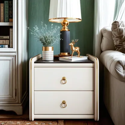 Modern White Wood Nightstand with Glass Top 2 Drawers Image - 4