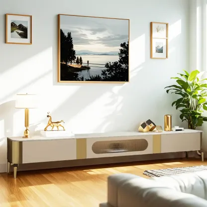 Modern Stone TV Stand with Shelves & Legs for Living Room Image - 1