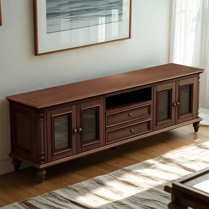 Traditional Wooden TV Stand with Drawers & Shelves for Home Image - 3