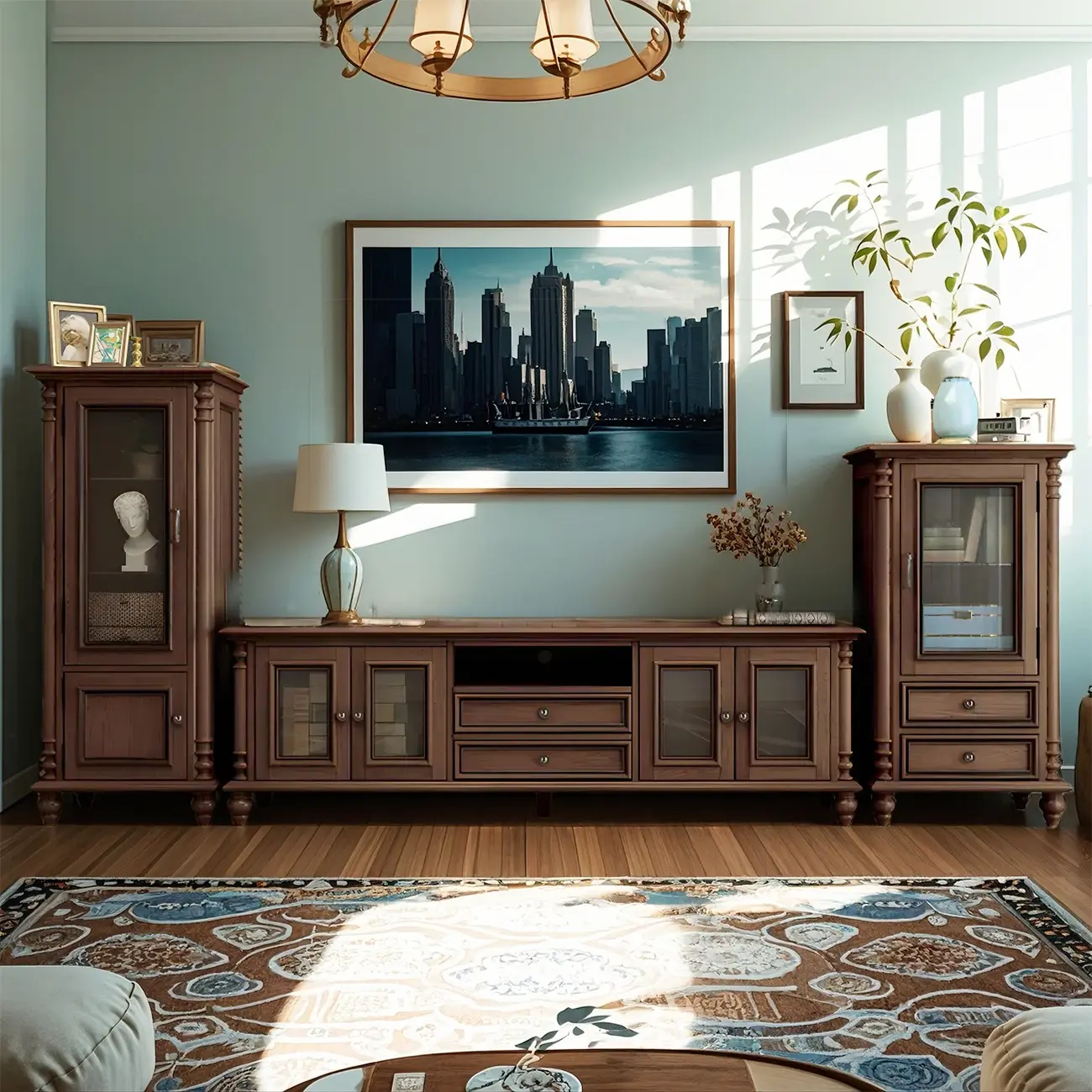 Traditional Wooden TV Stand with Drawers & Shelves for Home Image - 2 | homeyfad