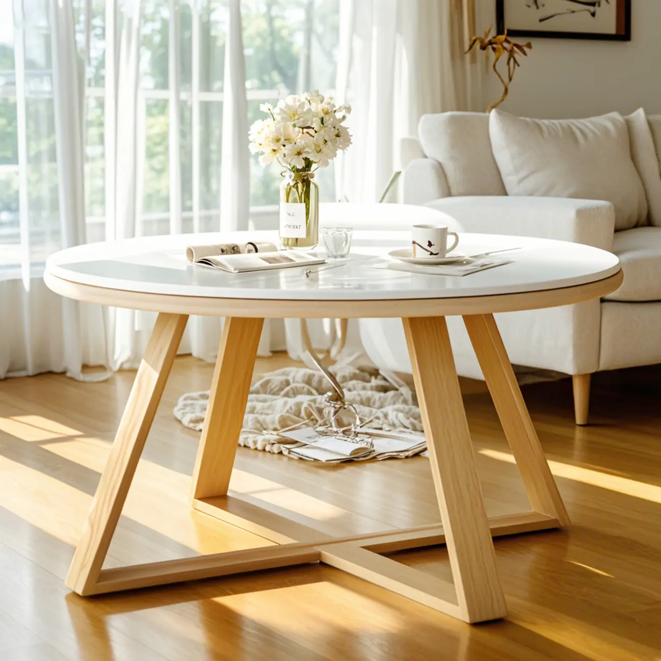 Modern Marble Round 2 Nesting Coffee Table Set with Wood Base Image - 6 | homeyfad