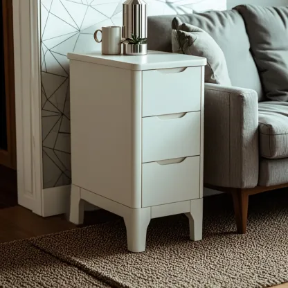 Natural Wooden Narrow Corner Bedside Table with 3 Drawers Image - 6