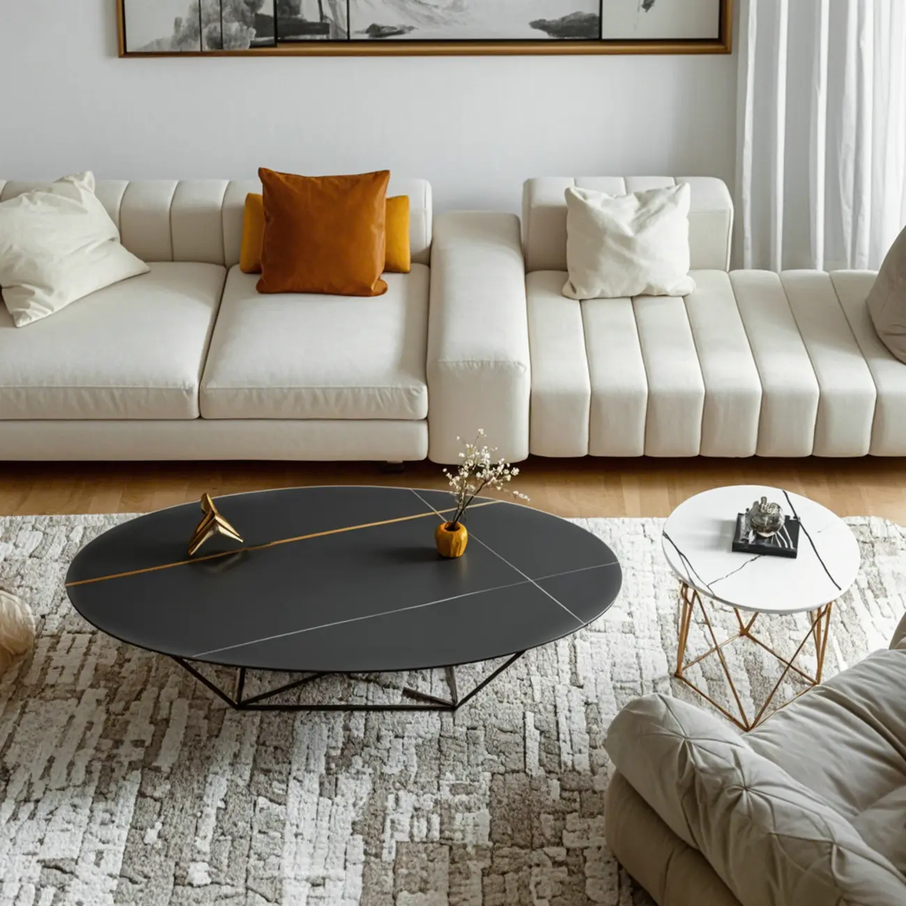Stylish Metal Black Oval Coffee Table with Geometric Base Image - 4 | homeyfad