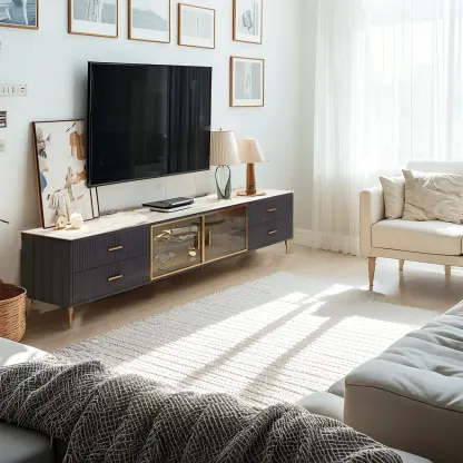 Elegant Stone TV Stand with 4-Drawers & Shelves for Living Room Image - 1