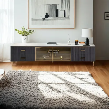Elegant Stone TV Stand with 4-Drawers & Shelves for Living Room Image - 3