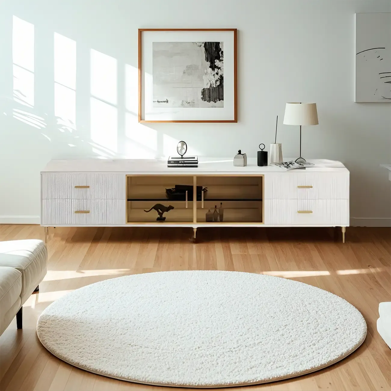 Elegant Stone TV Stand with 4-Drawers & Shelves for Living Room Image - 4