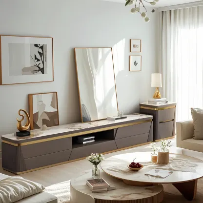 Glam Stone TV Stand with Drawers & Shelves for Living Room Image - 1