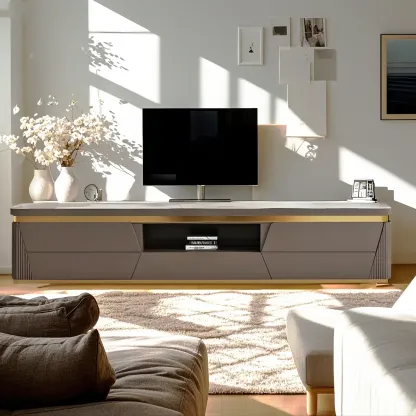 Glam Stone TV Stand with Drawers & Shelves for Living Room Image - 2