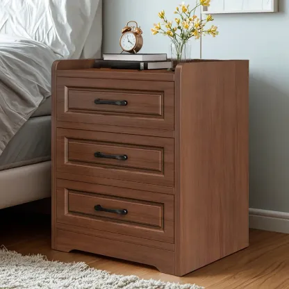 Modern White Wooden Bedside Table with 3 Drawers Image - 6