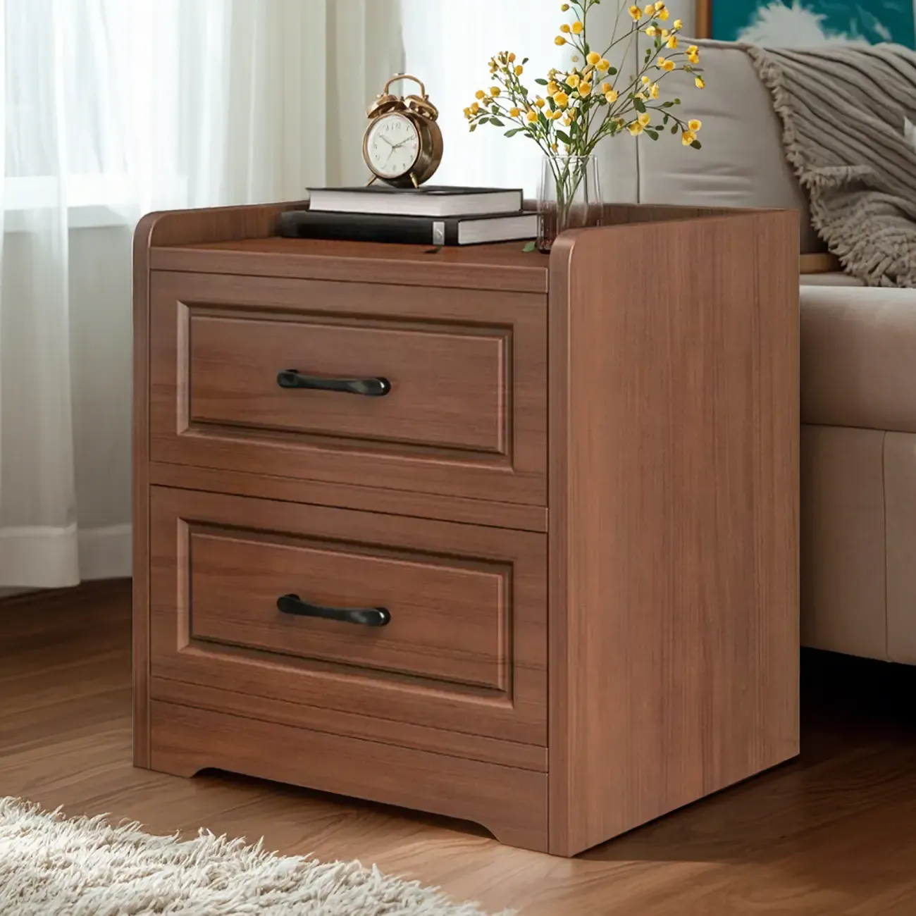 Modern White Wooden Bedside Table with 3 Drawers Image - 5