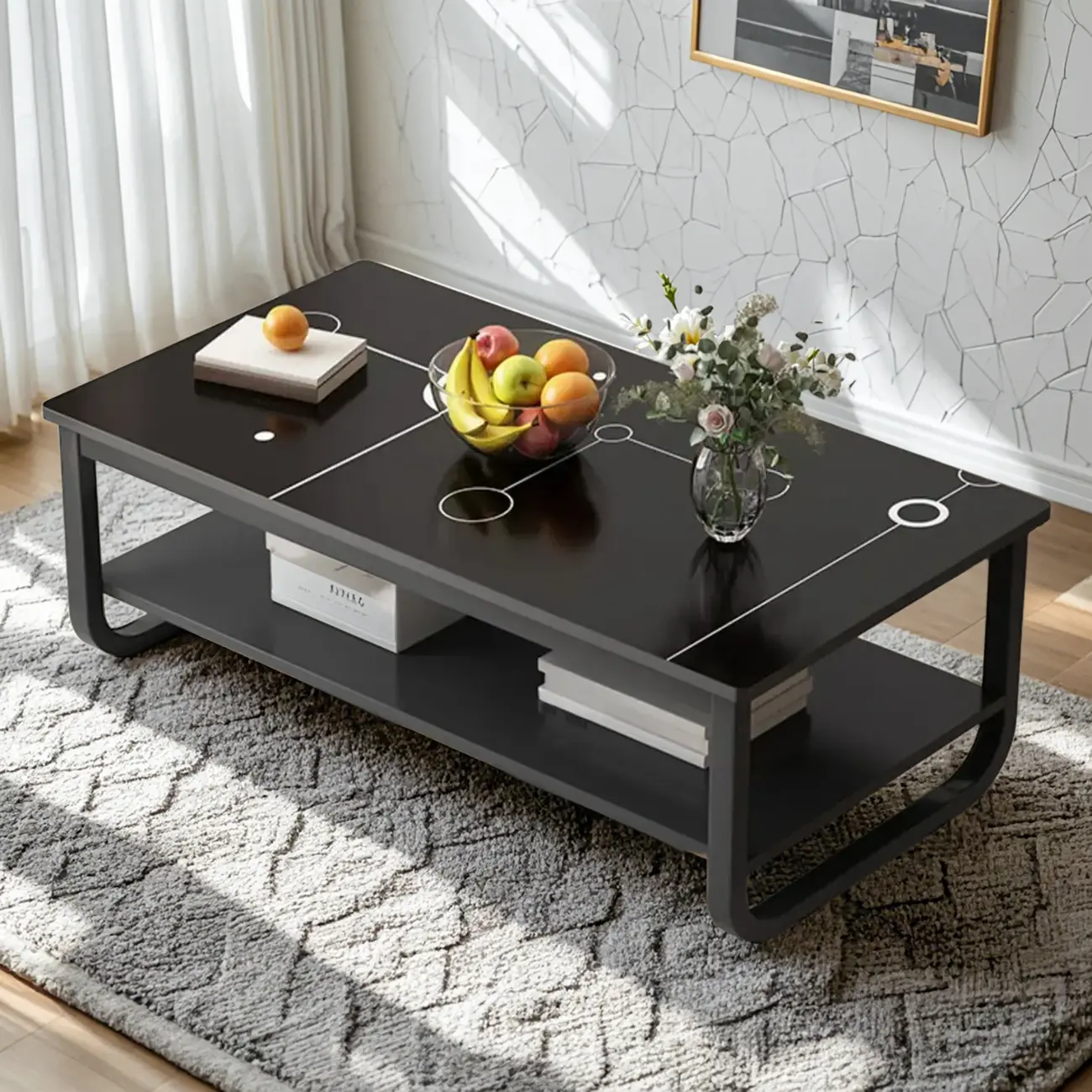 Modern Black Rectangular Coffee Table with Storage for Indoor Use Image - 1 | homeyfad