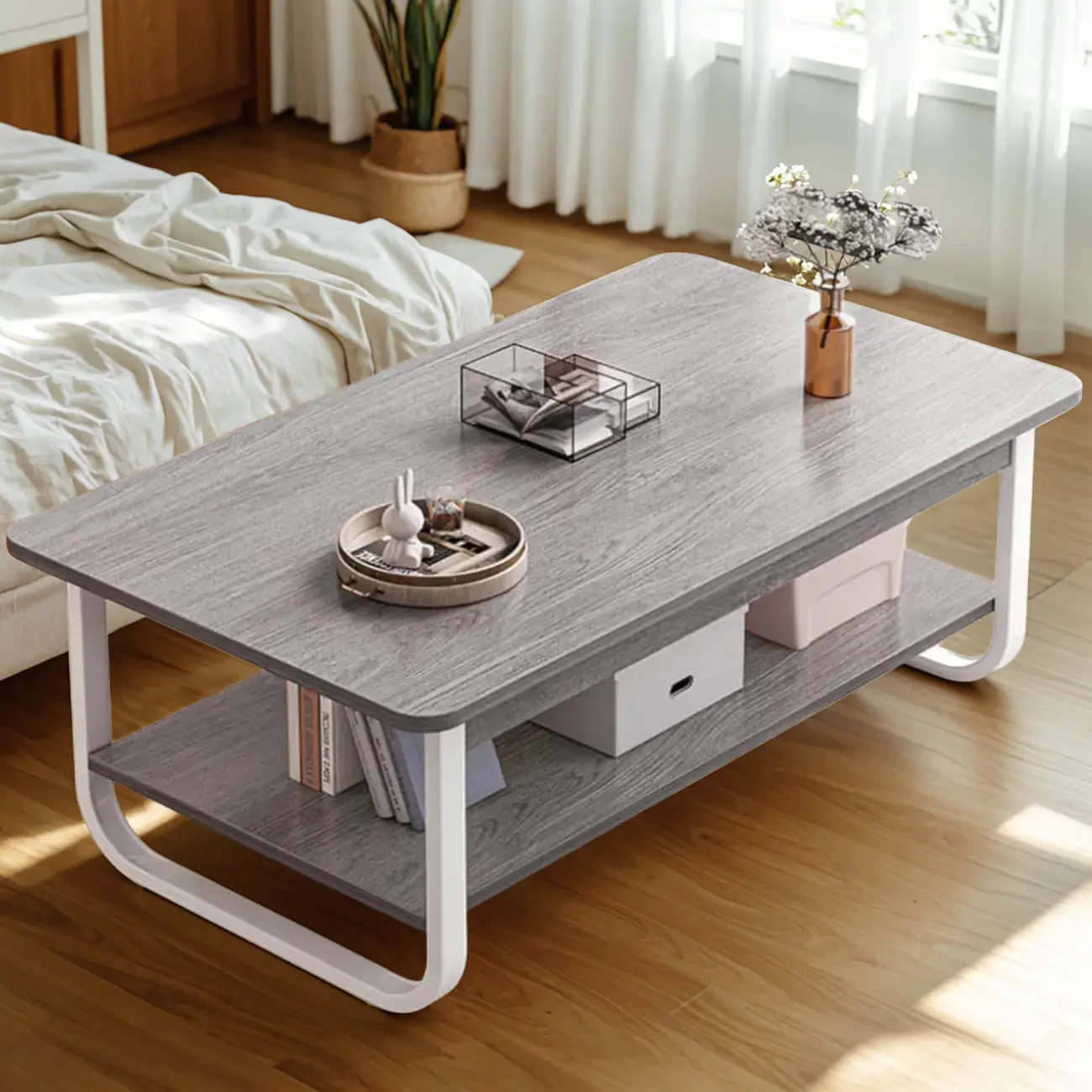 Modern Black Rectangular Coffee Table with Storage for Indoor Use Image - 2 | homeyfad