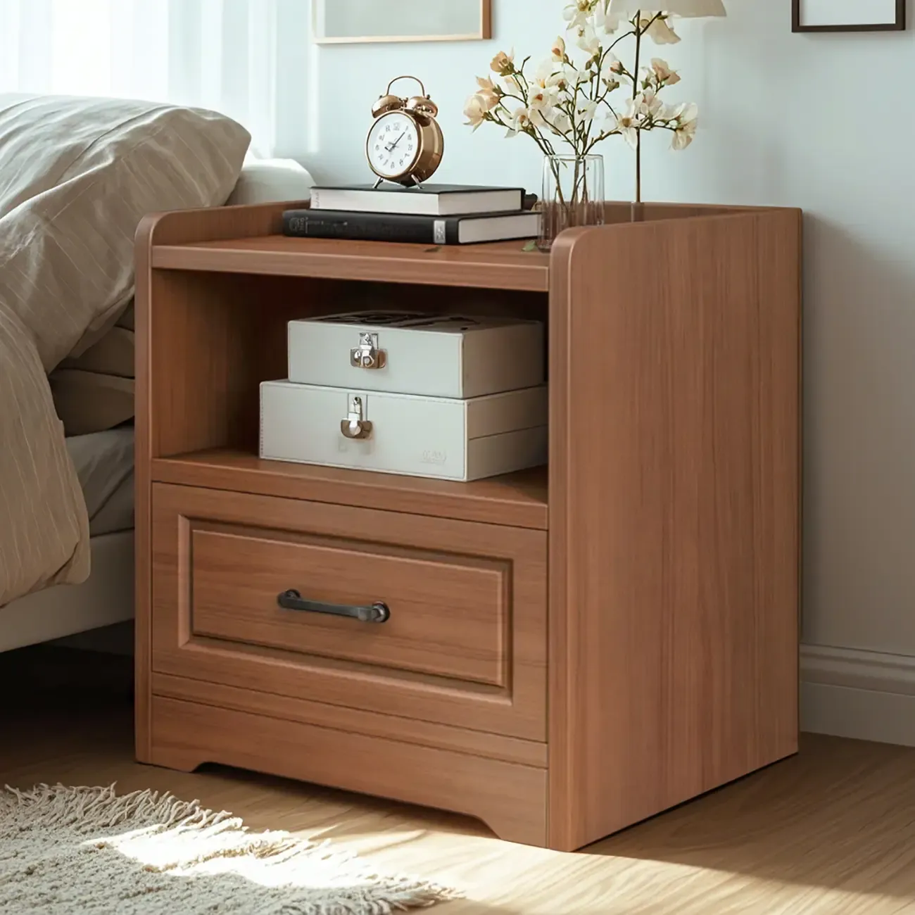 Modern White Wooden Bedside Table with 3 Drawers Image - 4