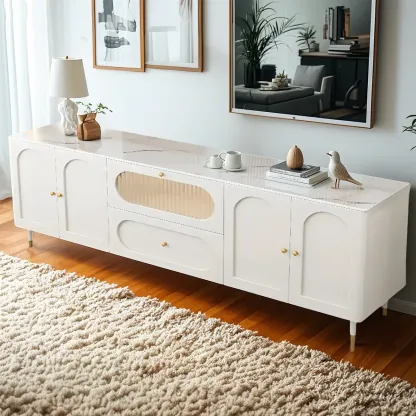 Elegant Stone TV Stand with Cabinets and Flex Shelves for Home Image - 1